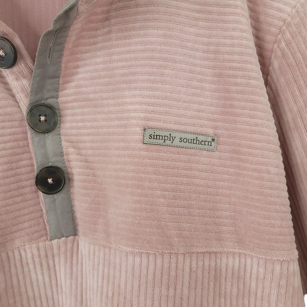 Simply Southern Velour Corduroy Pink Mauve Pullover Top Womens M Long Sleeve - Picture 9 of 16